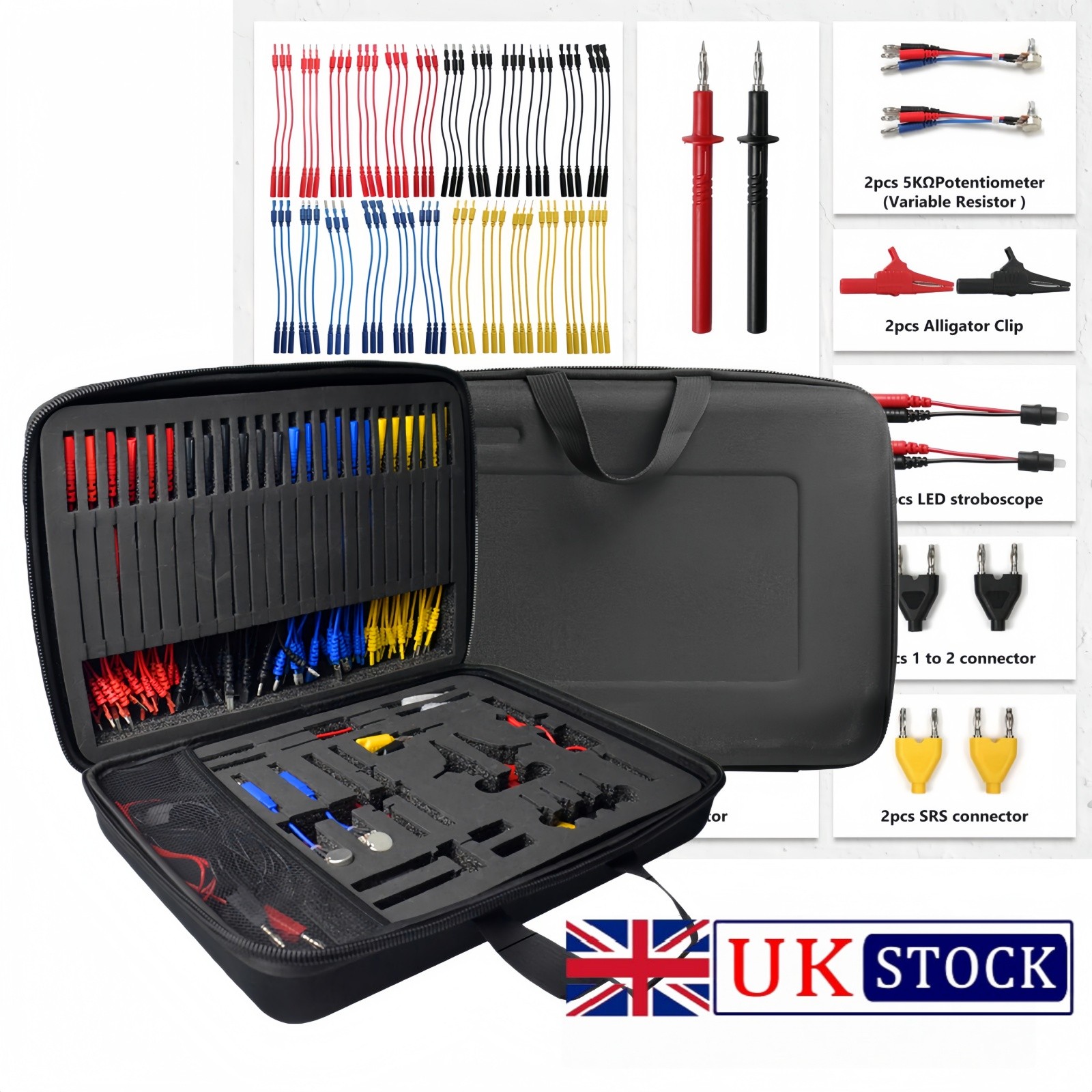 Kit de sonda trasera automotriz multímetro cables de prueba clips de cocodrilo herramienta de alambre 92 piezas-