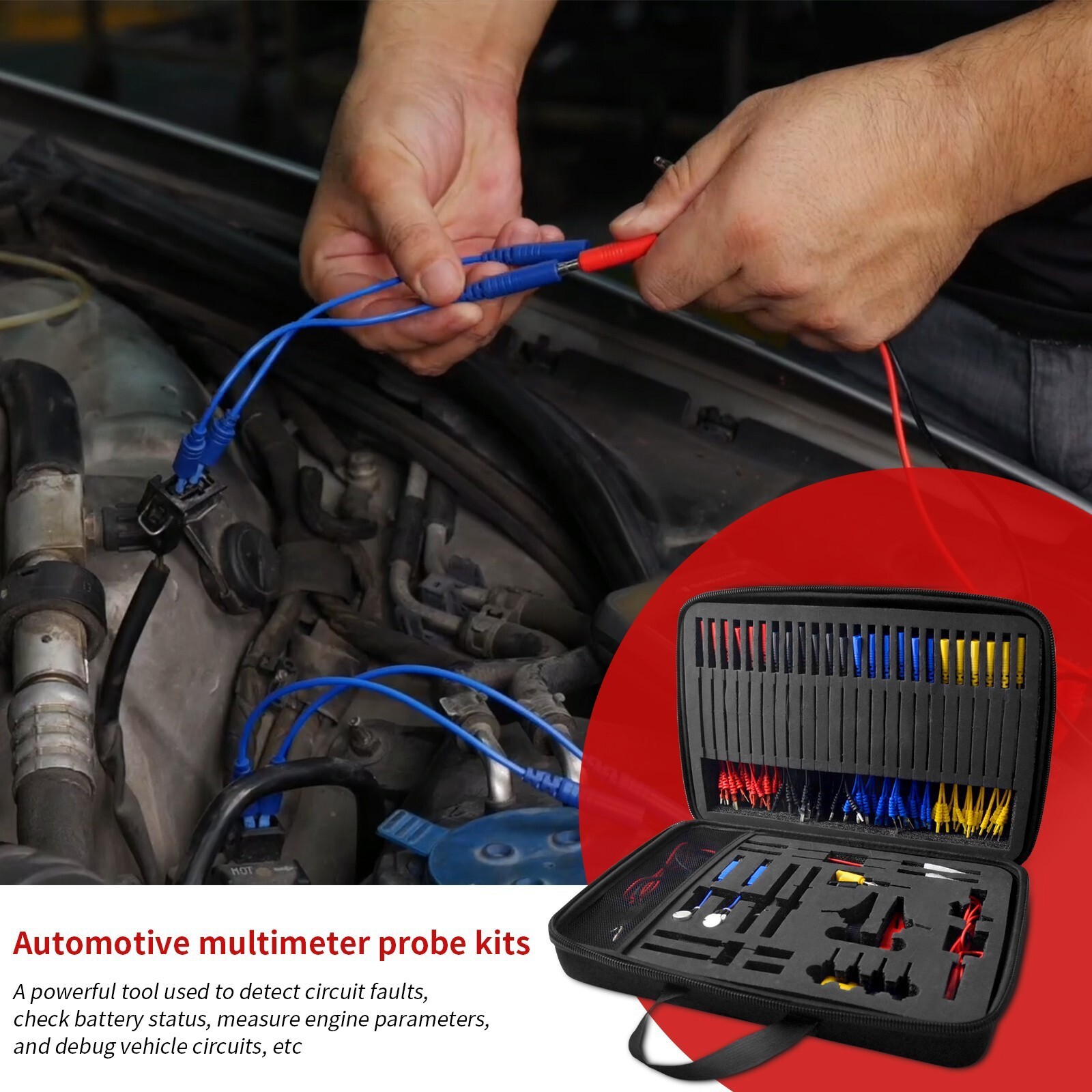 Kit de sonda trasera automotriz multímetro cables de prueba clips de cocodrilo herramienta de alambre 92 piezas- - Image 3