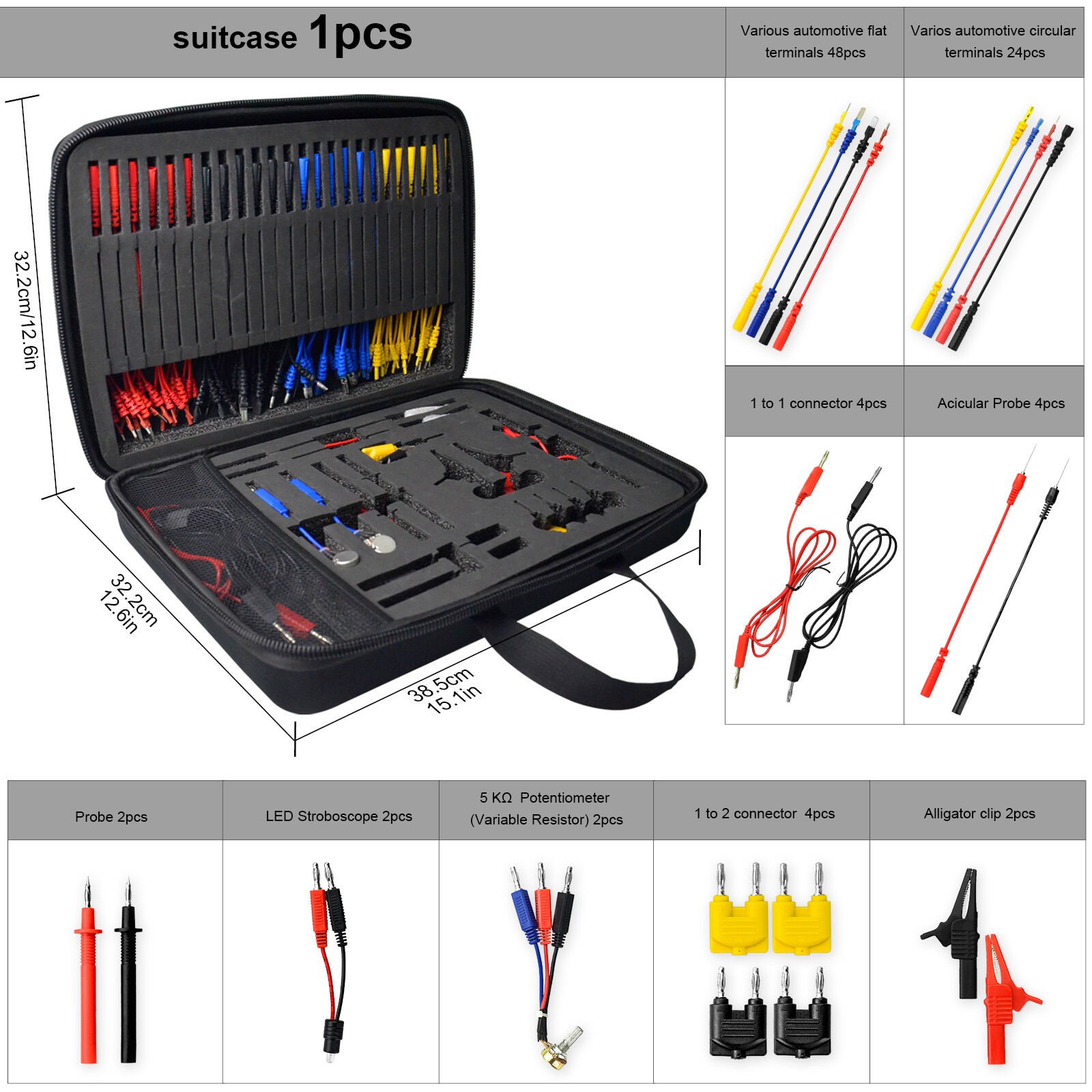 Kit de sonda trasera automotriz multímetro cables de prueba clips de cocodrilo herramienta de alambre 92 piezas- - Image 4