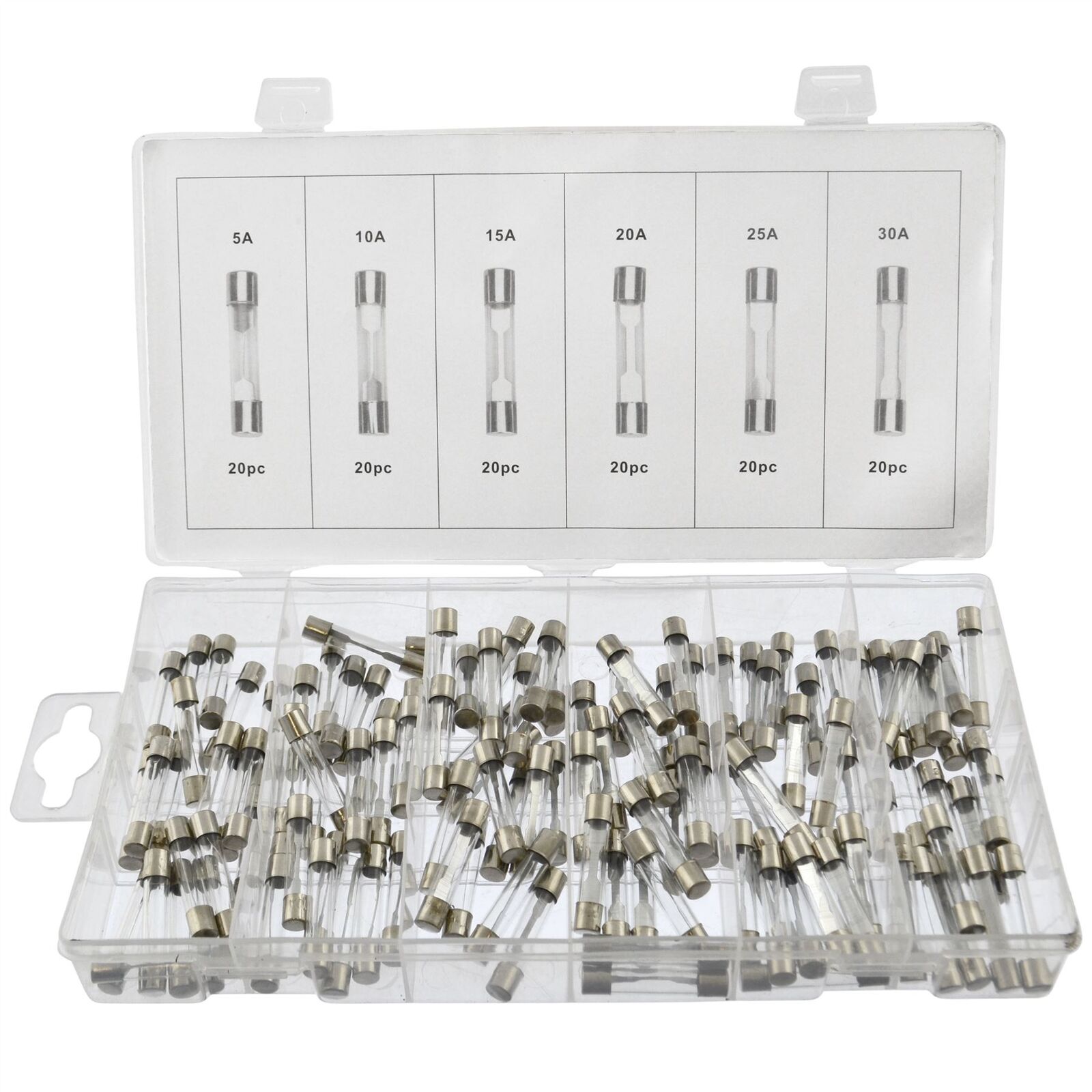 Fusibles de vidrio fusibles automotrices 120 piezas kit surtido 5amp - 30amp AST21-