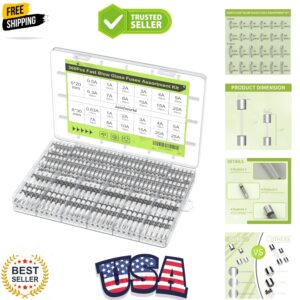Kit surtido de fusibles de vidrio soplado rápido 360 piezas kit de fusibles automotrices de 24 valores 250...-