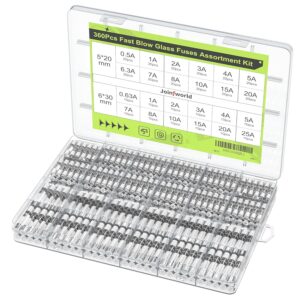 Kit surtido de fusibles de vidrio soplado rápido Joinfworld 360 piezas 24 valores fusibles automotrices-