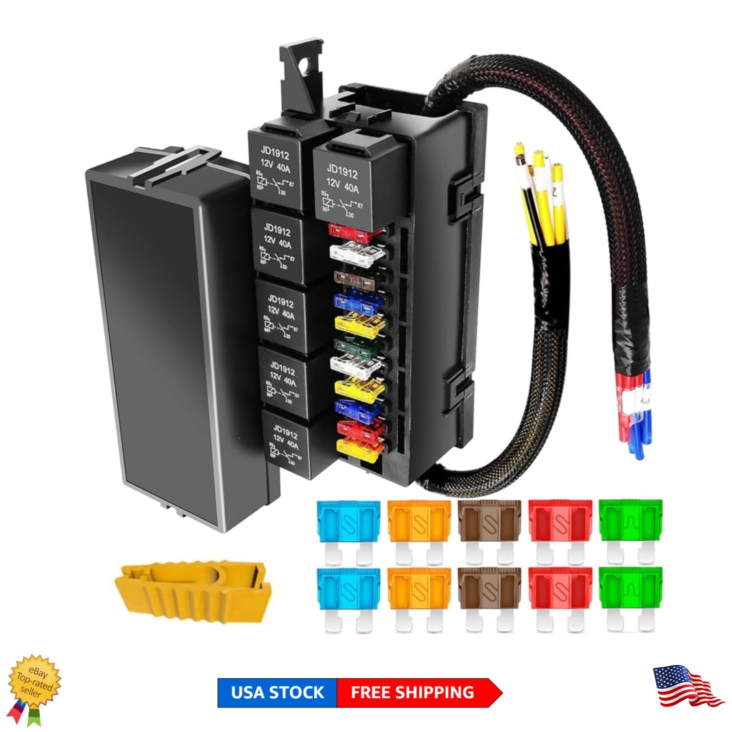 Caja de fusibles de relé automotriz y marina de 12 V con 11 fusibles - conveniencia precableada-