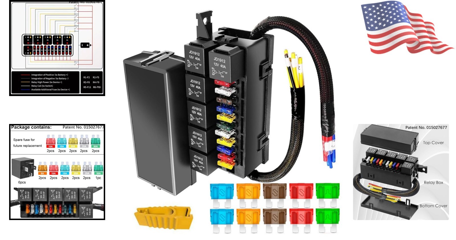 Caja de fusibles de relé automotriz y marina de 12 V con 11 fusibles - conveniencia precableada- - Image 2