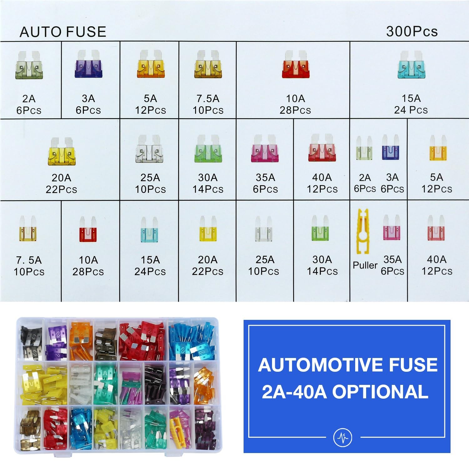 Kit surtido de fusibles de coche de 300 piezas, 160 mini cuchillas fusibles automotrices + 90 estándar Au- - Image 2