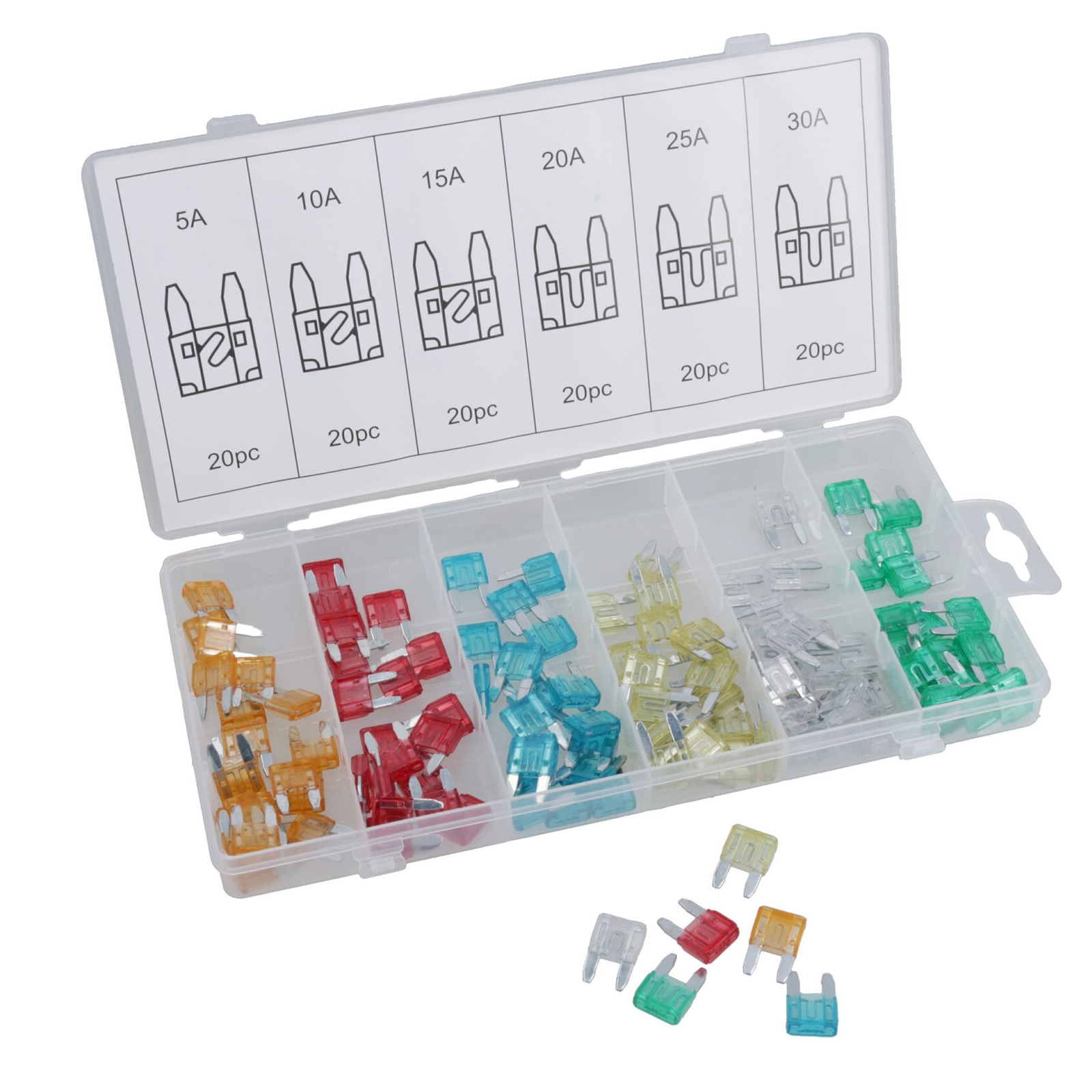 Juego de fusibles de cuchilla para automóvil mini 5 10 15 20 25 30 amperios 120 piezas-