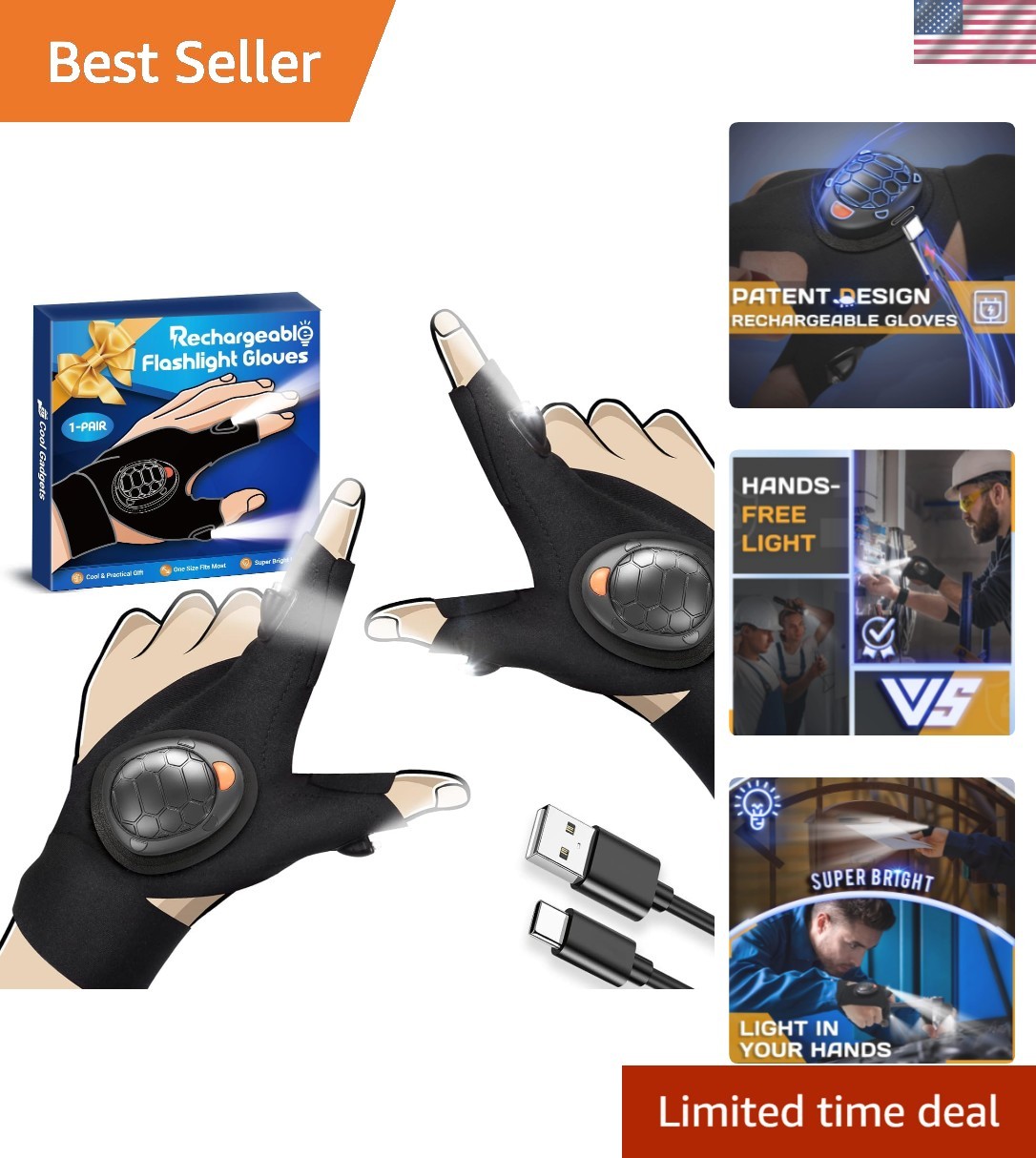 Medias de Navidad Rellenos Regalos para Hombre - Guante Linterna LED Recargable...-