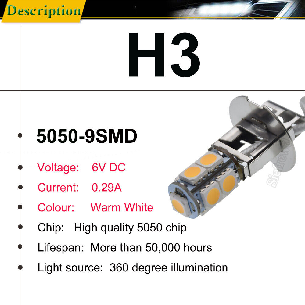2X 6V H3 WARM WHITE LED FOG DRIVING LIGHT FLASHLIGHT TORCH HEAD BULB LAMP GLOBES - Image 2