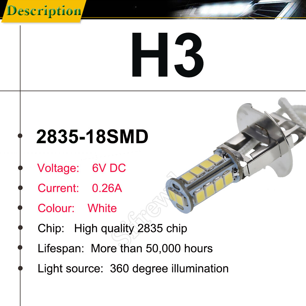 1X H3 CAR LED FOG DRIVING LIGHT FLASHLIGHT TORCH HEAD BULB LAMP GLOBES 6V 6000K - Image 2