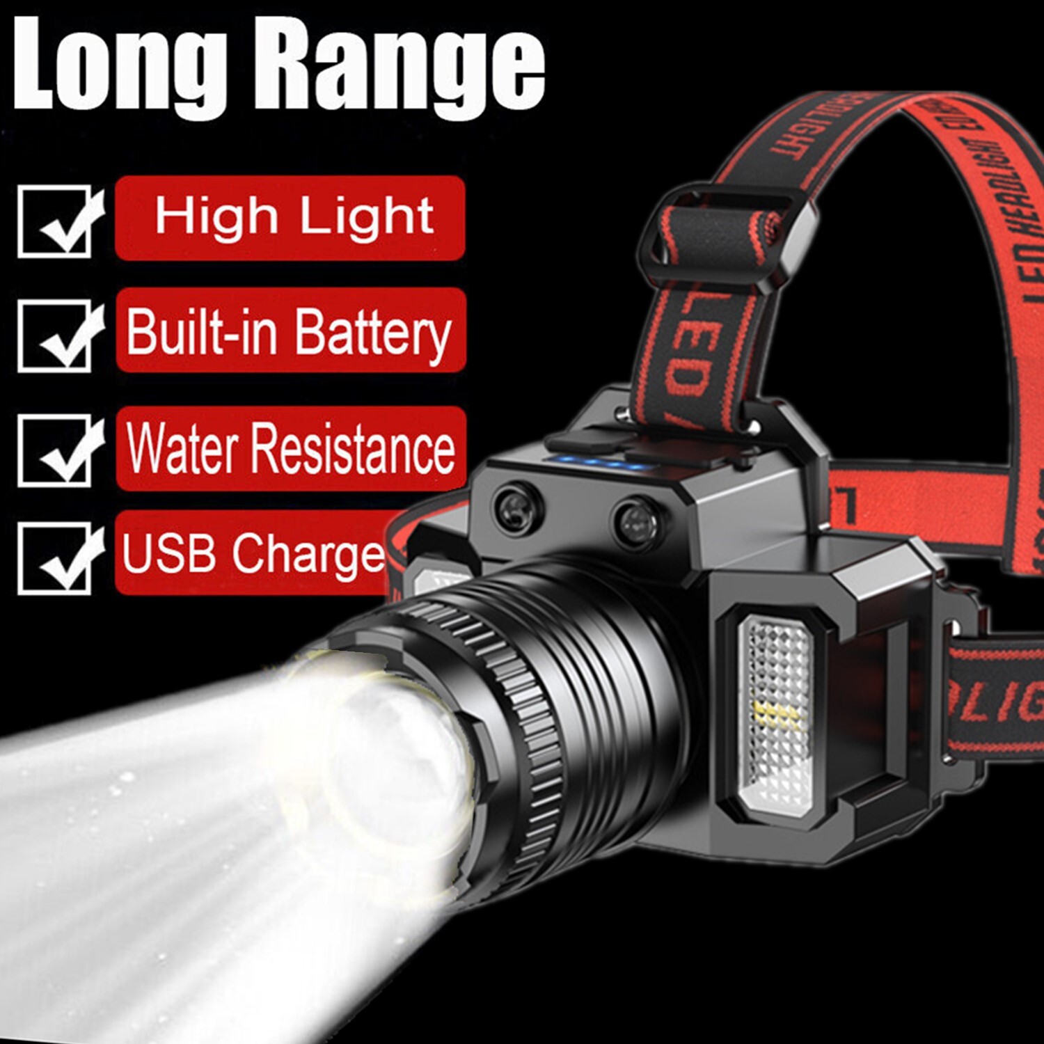 Linterna LED súper brillante USB recargable faro lámpara impermeable- - Image 5