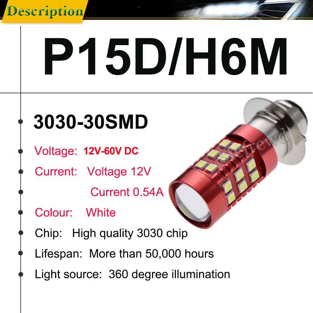 H6M P15D 3030 LED Motorbike Headlight Bulb Lamp 12V-60V White Hi/Lo Beam Globes - Image 2