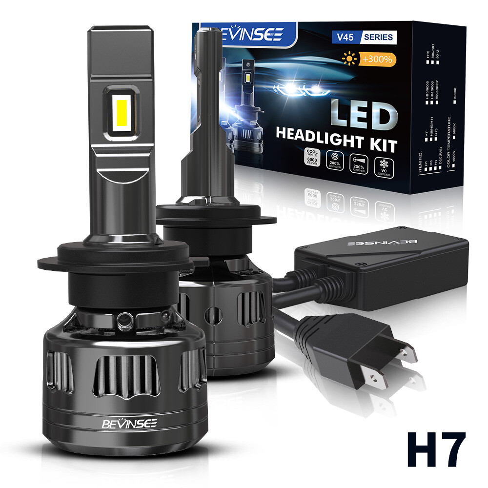 Bevinsee 2x H7 LED Faro Globos 120W 22000LM Blanco Brillante Bombillas V45 Lámpara Kit-