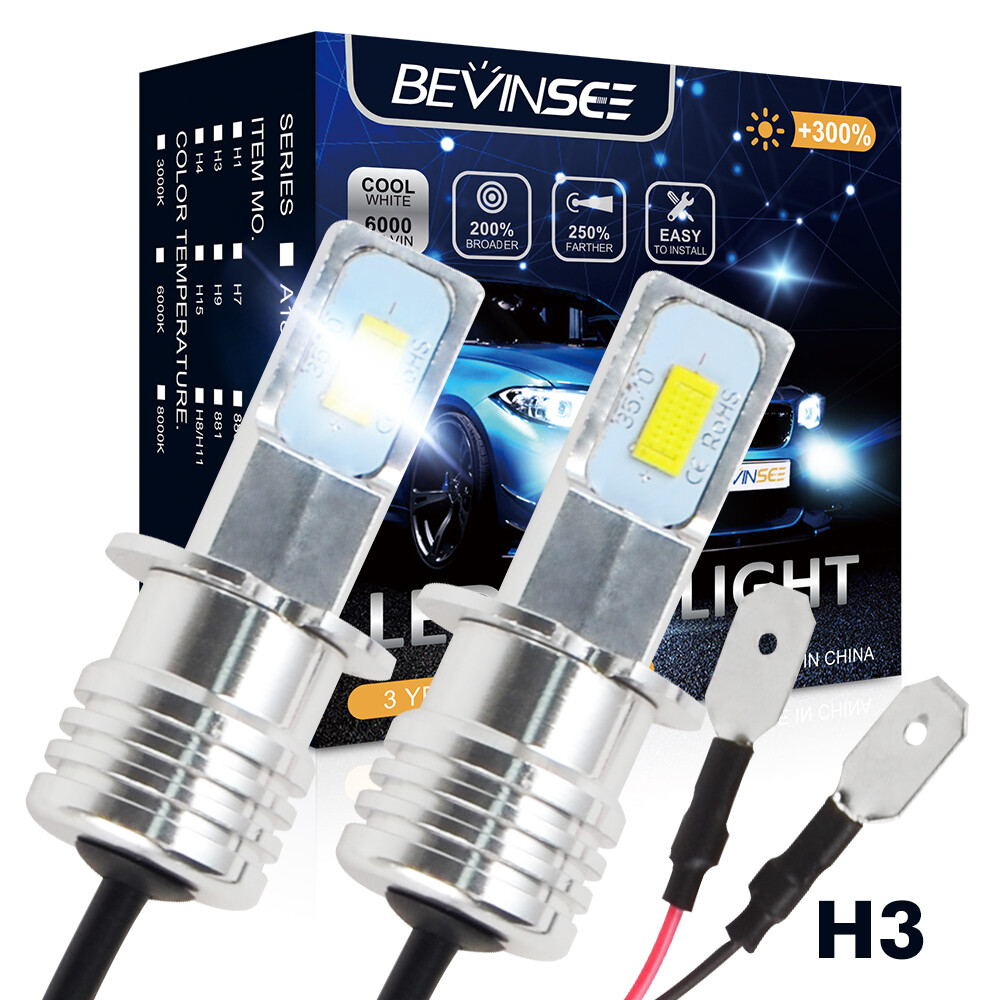 BEVINESS H3 LED Faros Globos Moto 3000LM Luz Alta 6000K Blanco Brillante-