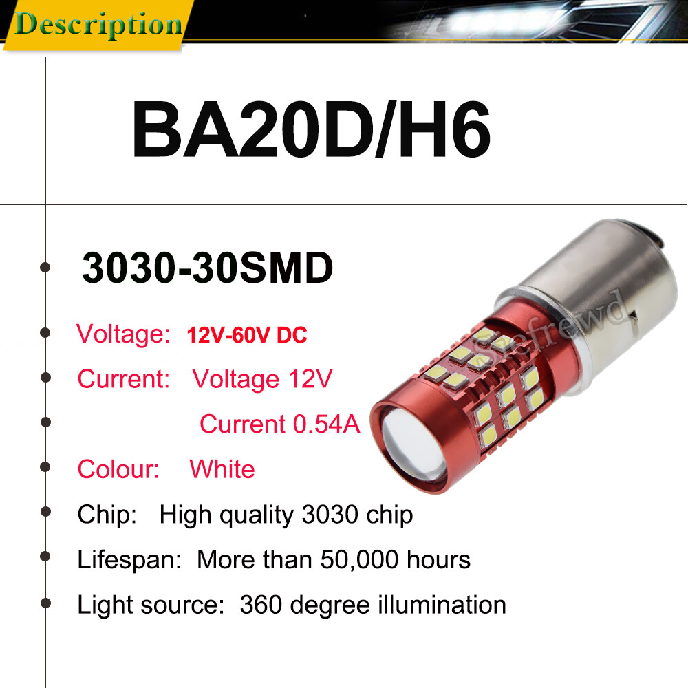1 x BA20D H6 12V-60V LED Motorcycle Headlight Bulb Motorbike Hi/Low Beam Globes - Image 2