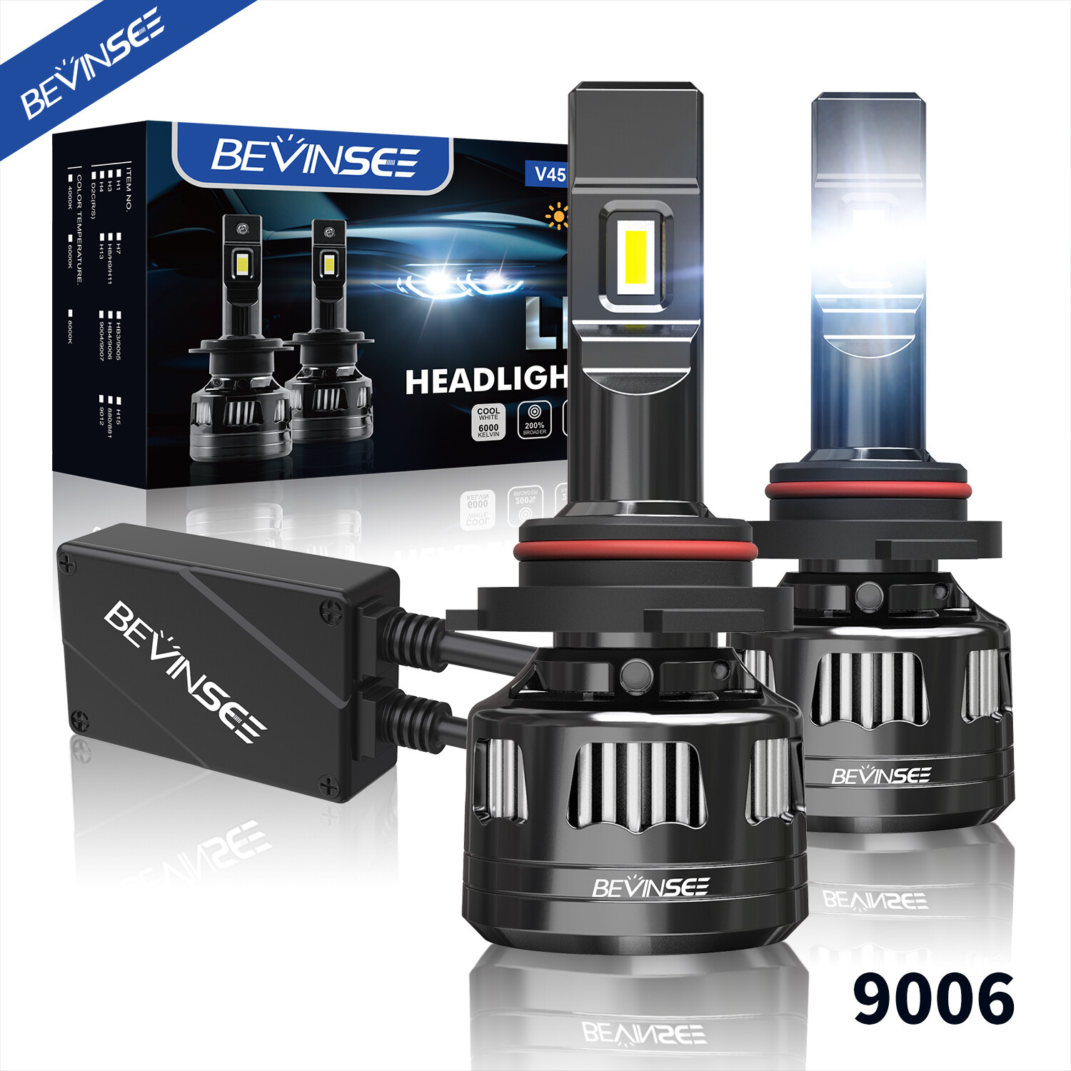 Bevinsee 2x 9006 HB4 LED Faros Globos 22000LM Blanco Brillante Coche Luz Alta Baja-