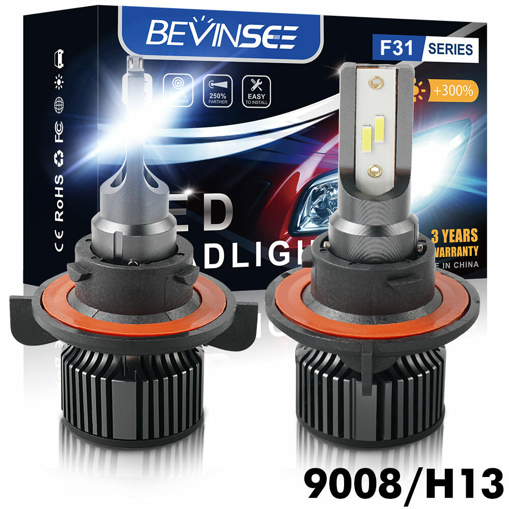 Bevinsee 2x 9008 H13 LED Faros Globos 50W 6000LM Coche Bombillas de haz alto/bajo Blanco-