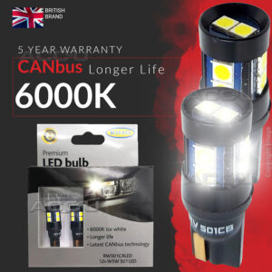 Anillo 12v Coche W5W 501 Canbus Libre de Errores 6000K Blanco LED Bombillas Interior-