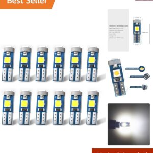 Bright T5 LED Bulbs for Automotive Interior - 6000K White Light (12 Bulbs)