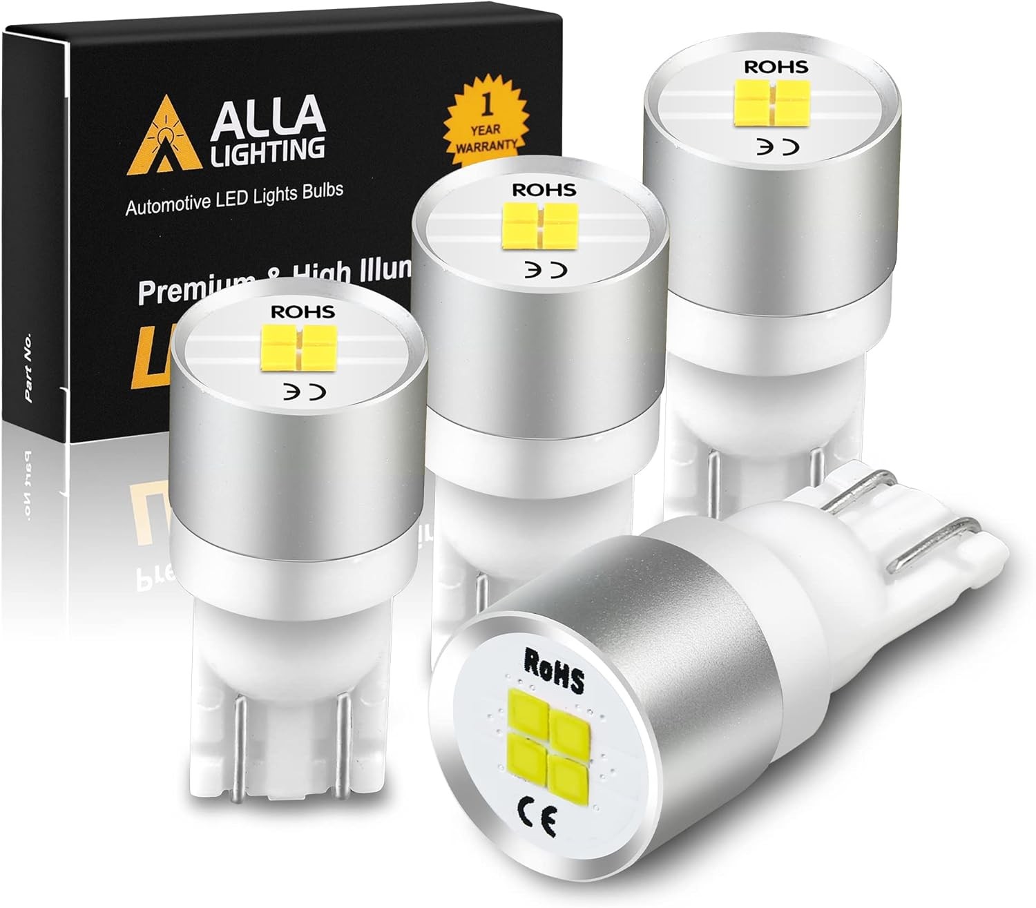 Allá Lighting 4x T10 194 168 Bombillas LED W5W 2825 175 158 6000K Xenón Blanco -