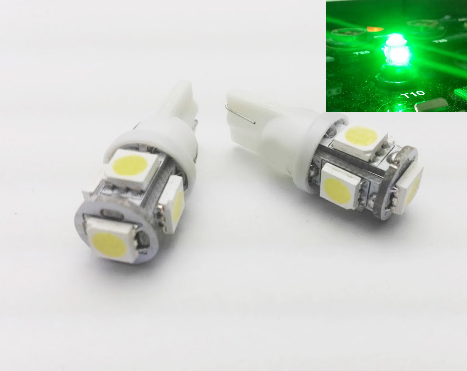W5W T10 501 12V 5050 5 SMD LED Cuña Xenón Verde Interior Bombillas A-