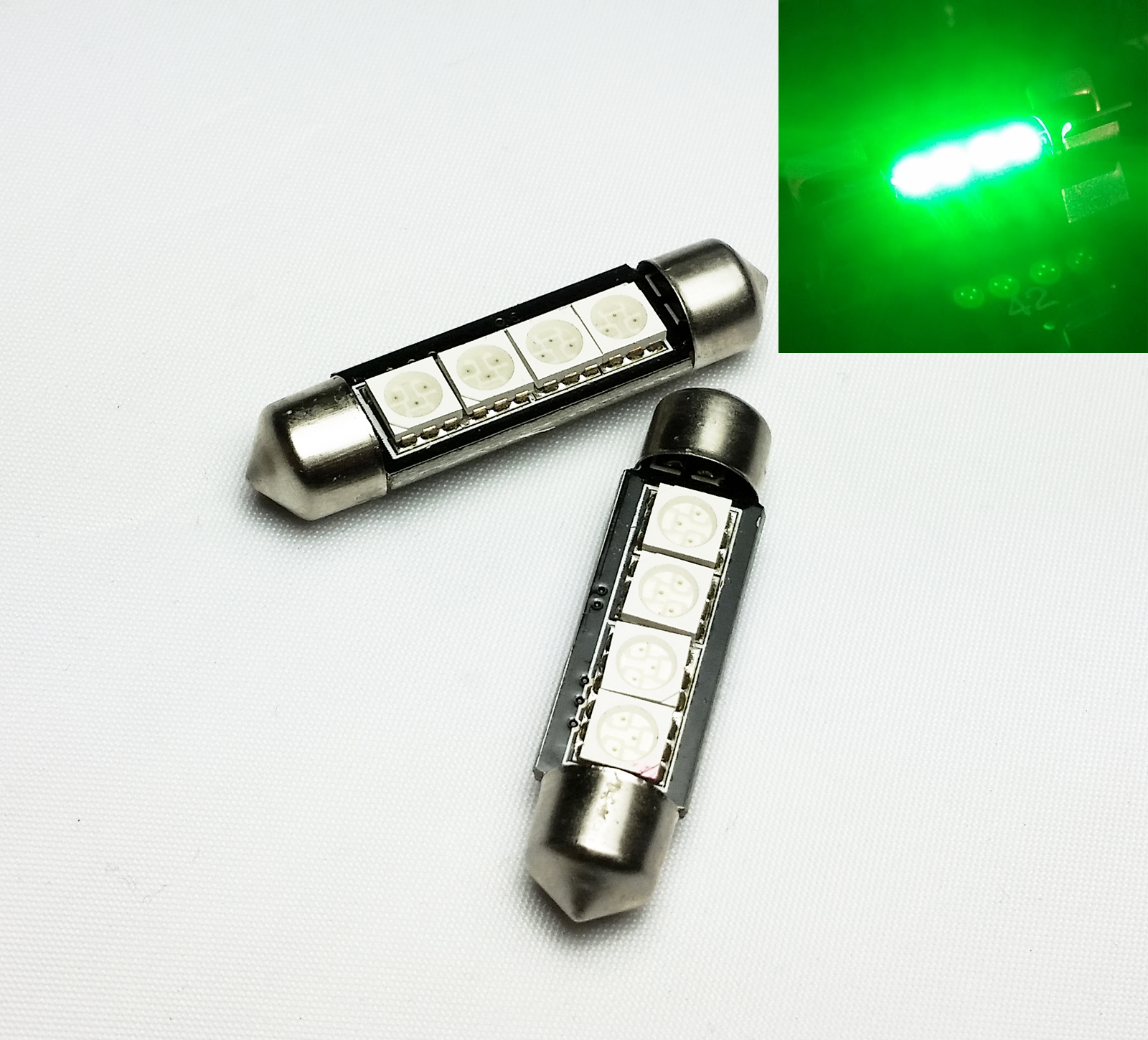 2x C10W Festoon 42mm 264 Ultra Bright 4 LED SMD SV8,5 Bombillas Interiores Verdes A-