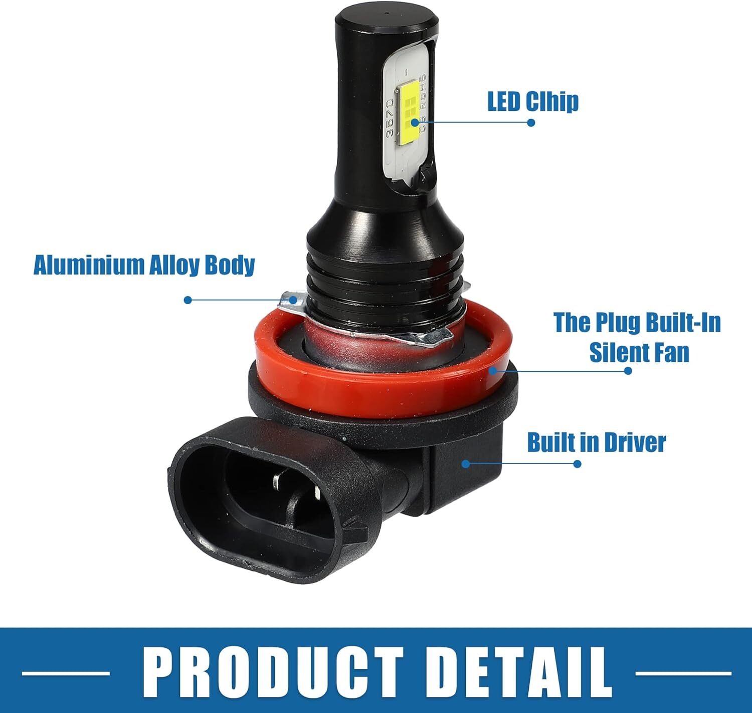 H11 LED headlamp kit 6000K White 8000LM high/low beam for automotive fog lamps - Image 2