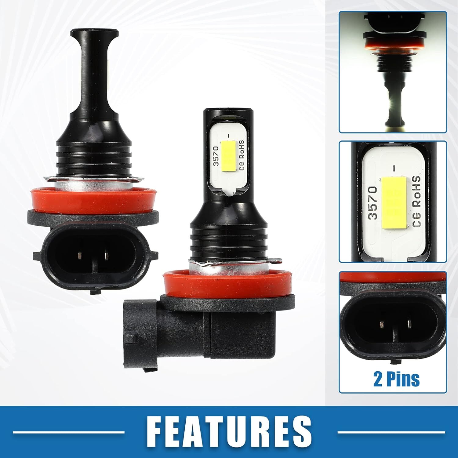 H11 LED headlamp kit 6000K White 8000LM high/low beam for automotive fog lamps - Image 3