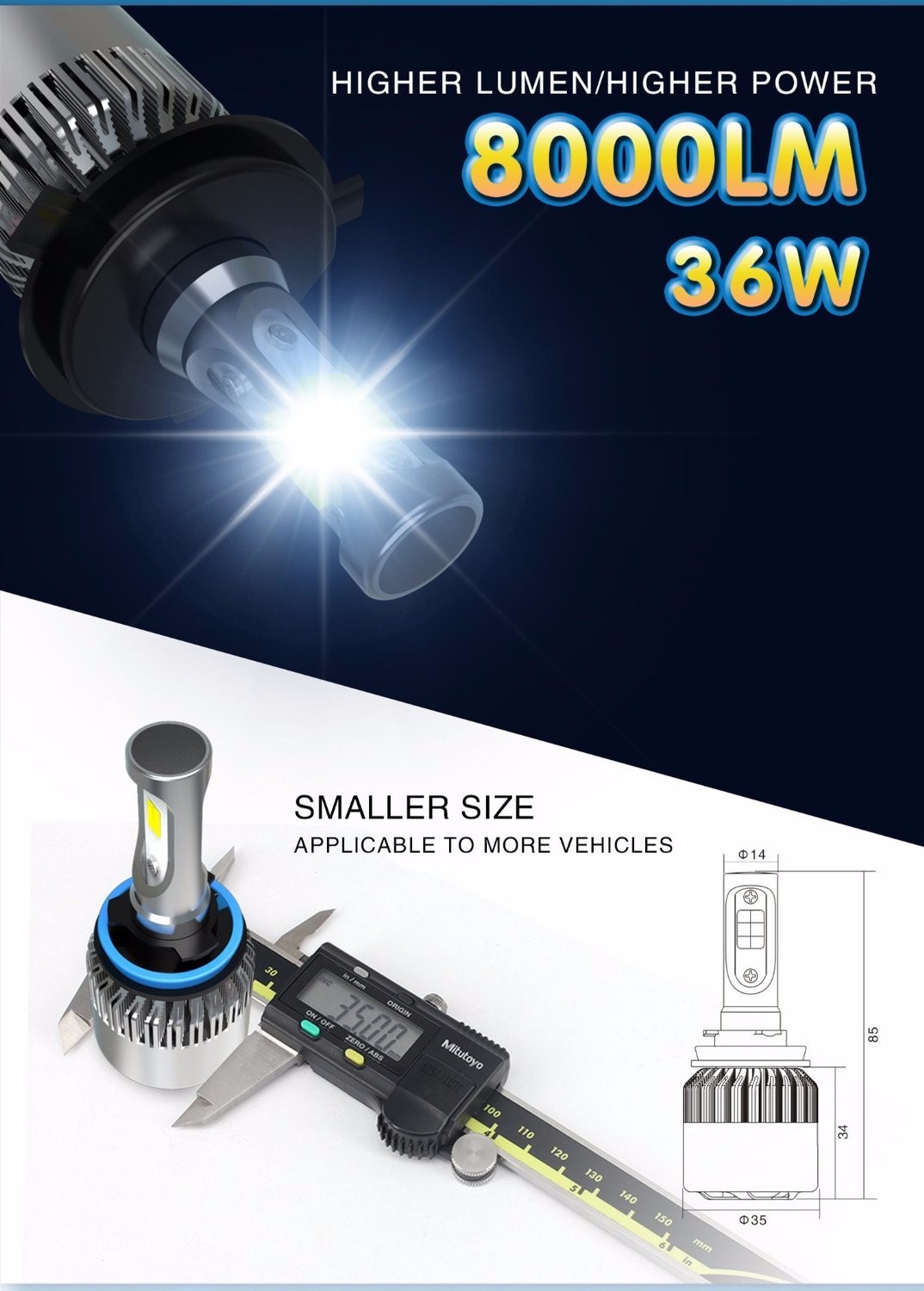Kits de conversión de lámpara de bombilla de haz bajo faros LED blancos brillantes Allá Lighting 9006- - Image 5