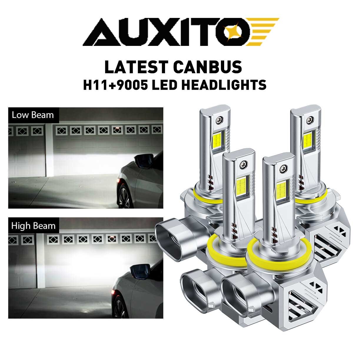 AUXITO H11 9005 4 piezas Bombillas LED Luz Alta Baja Canbus Kits 6500K 96000LM-
