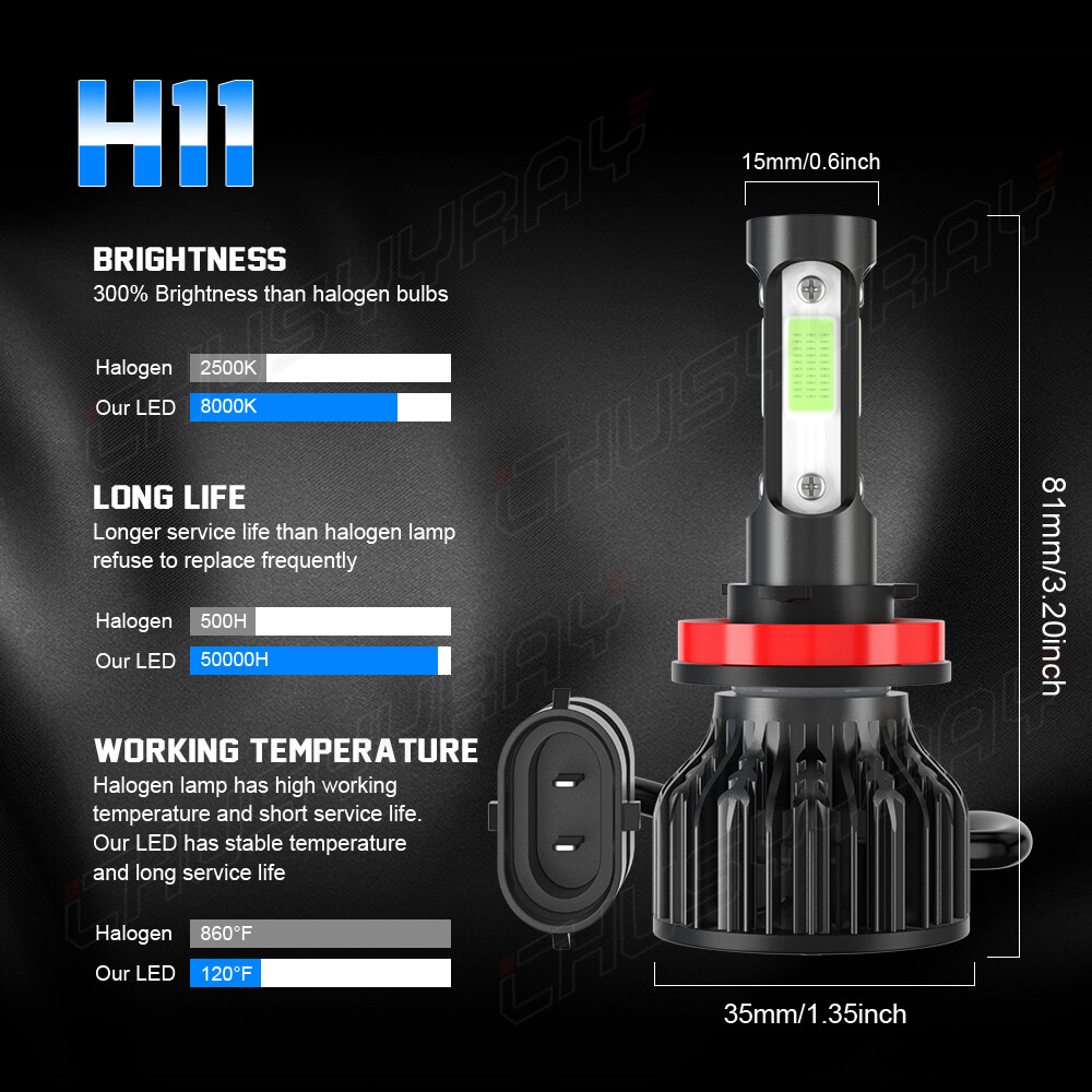 Kits de bombillas LED de 4 lados H11/H9 de haz alto/bajo de haz alto/bajo 8000K- - Image 3