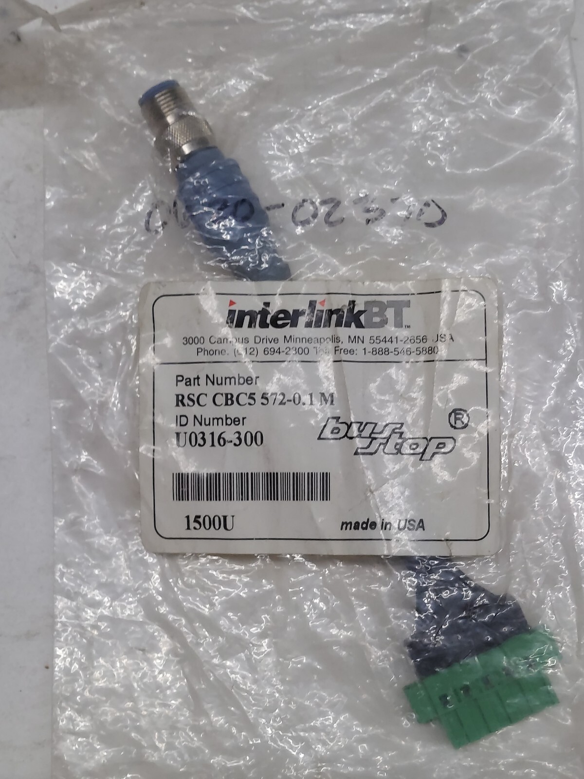 CABLE INTERLINK BT RSC CBC5 572-0.1M BusStop U0316-30 5 pines bolsa blindada nueva -