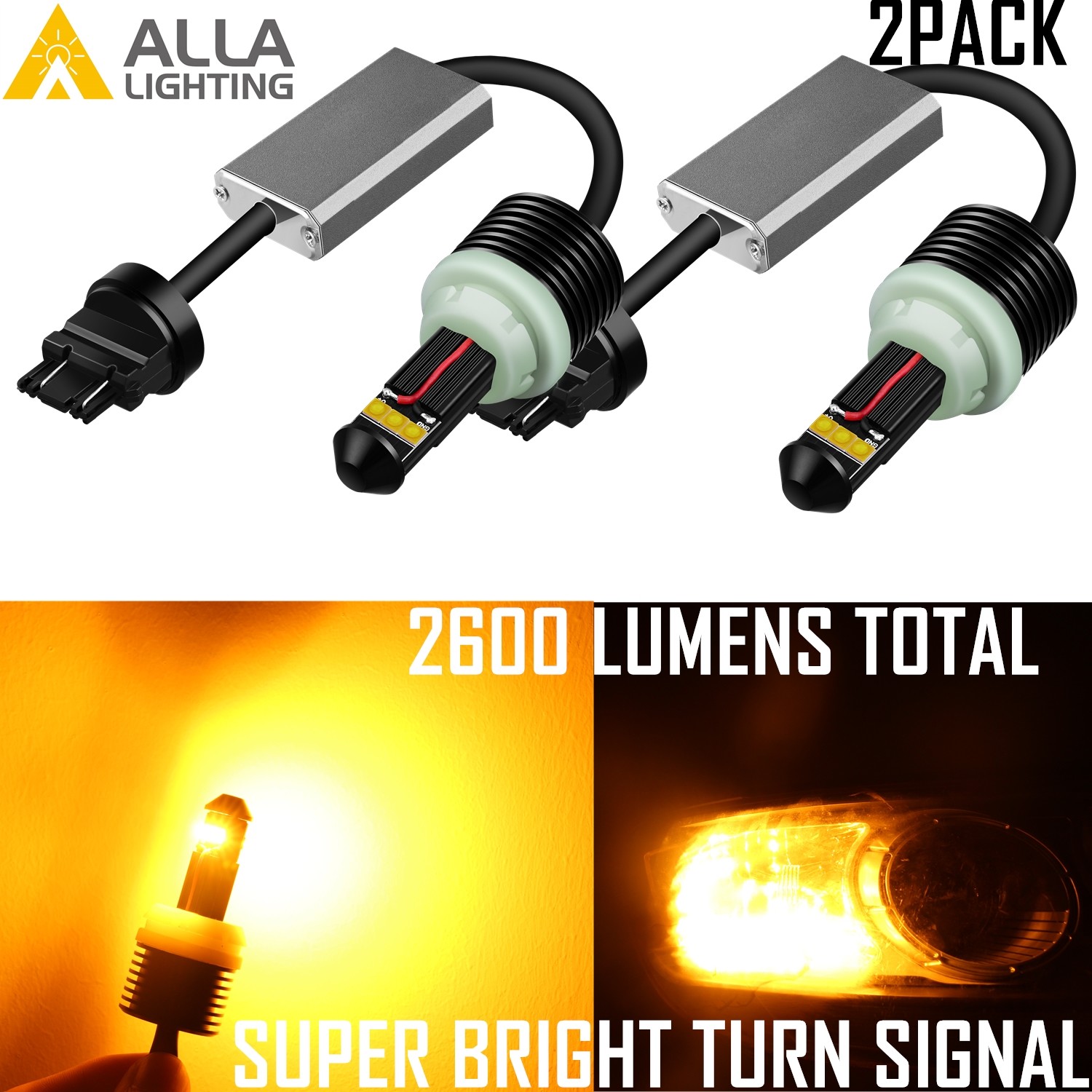 Bombilla intermitente de luz de señal de giro AllaLighting 5702 amarillo ámbar, súper brillante-