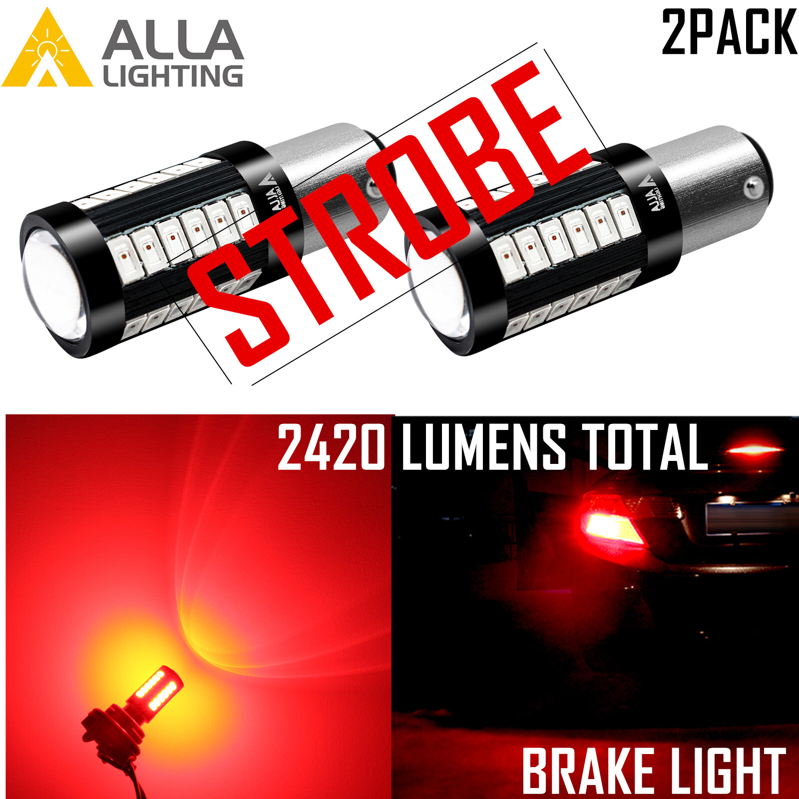 Allá Par 1156 P21W LED Legal Estroboscópico Intermitente Bombilla de Freno | Cola, ROJO-