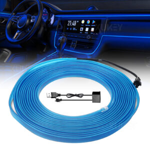 Juego de luces frías azules de tira de cable USB interior de 5M decoración de tablero de coche ambiente-