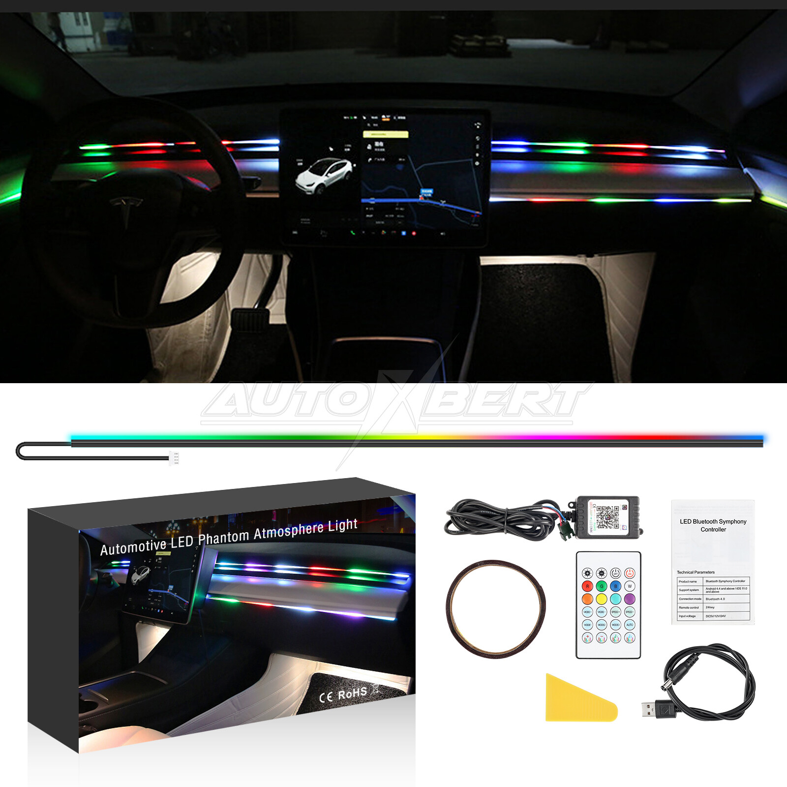 Luces LED de neón que brillan EL cable cuerda tira tubo coche interior ambiente RGB APP-