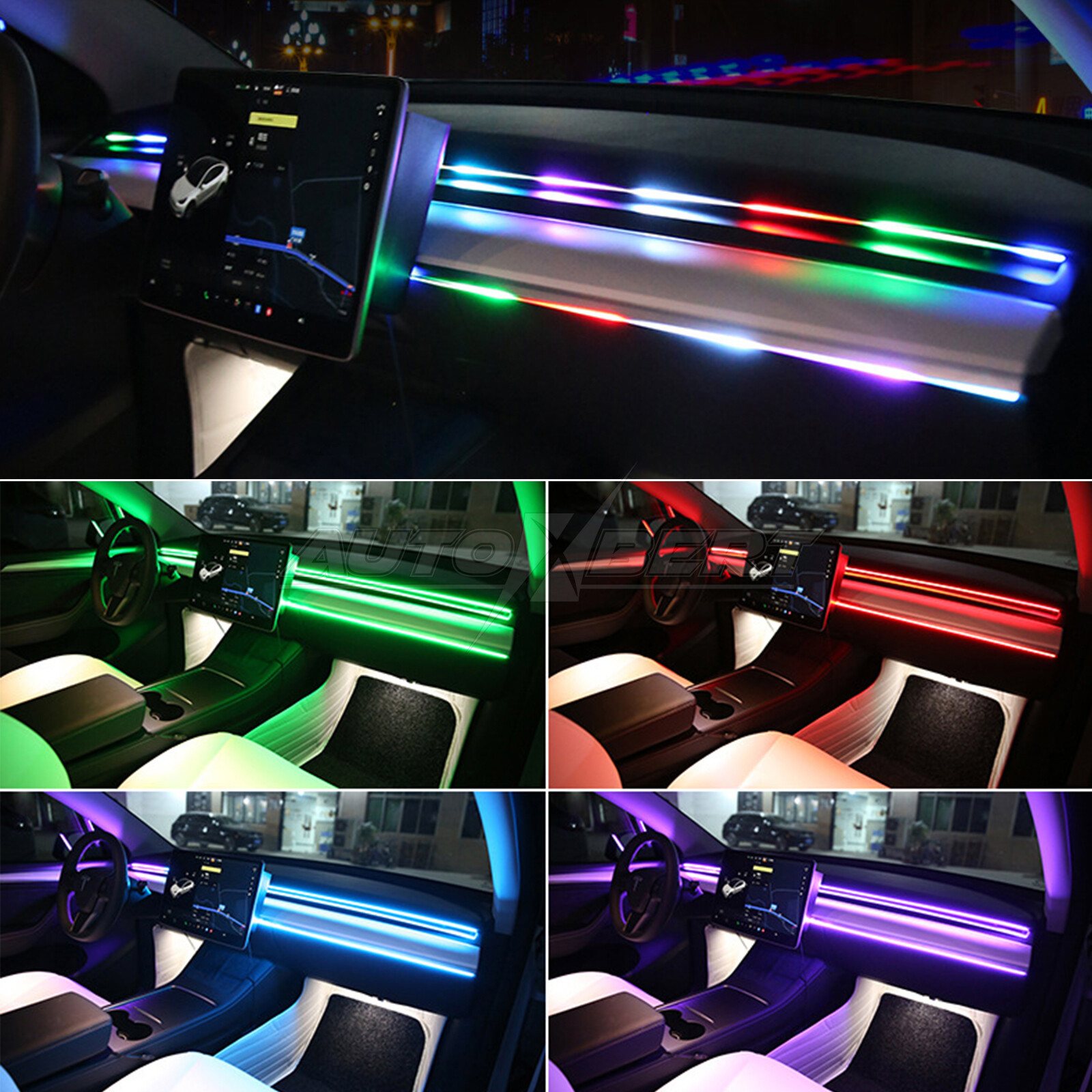 Tira de luces LED de 110 cm interior de coche acrílico iluminación ambiental APP sincronización música RGB- - Image 3