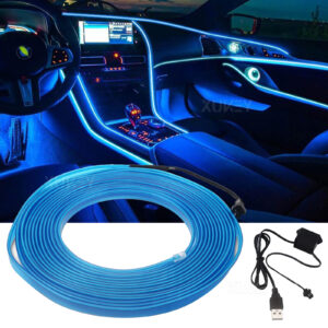 Tira de cable USB interior 5M azul luz fría ambiente coche auto tablero decoración-