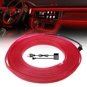 Juego de luces rojas de tira de cable USB interior de 5M para decoración de tablero de instrumentos de coche ambiente-