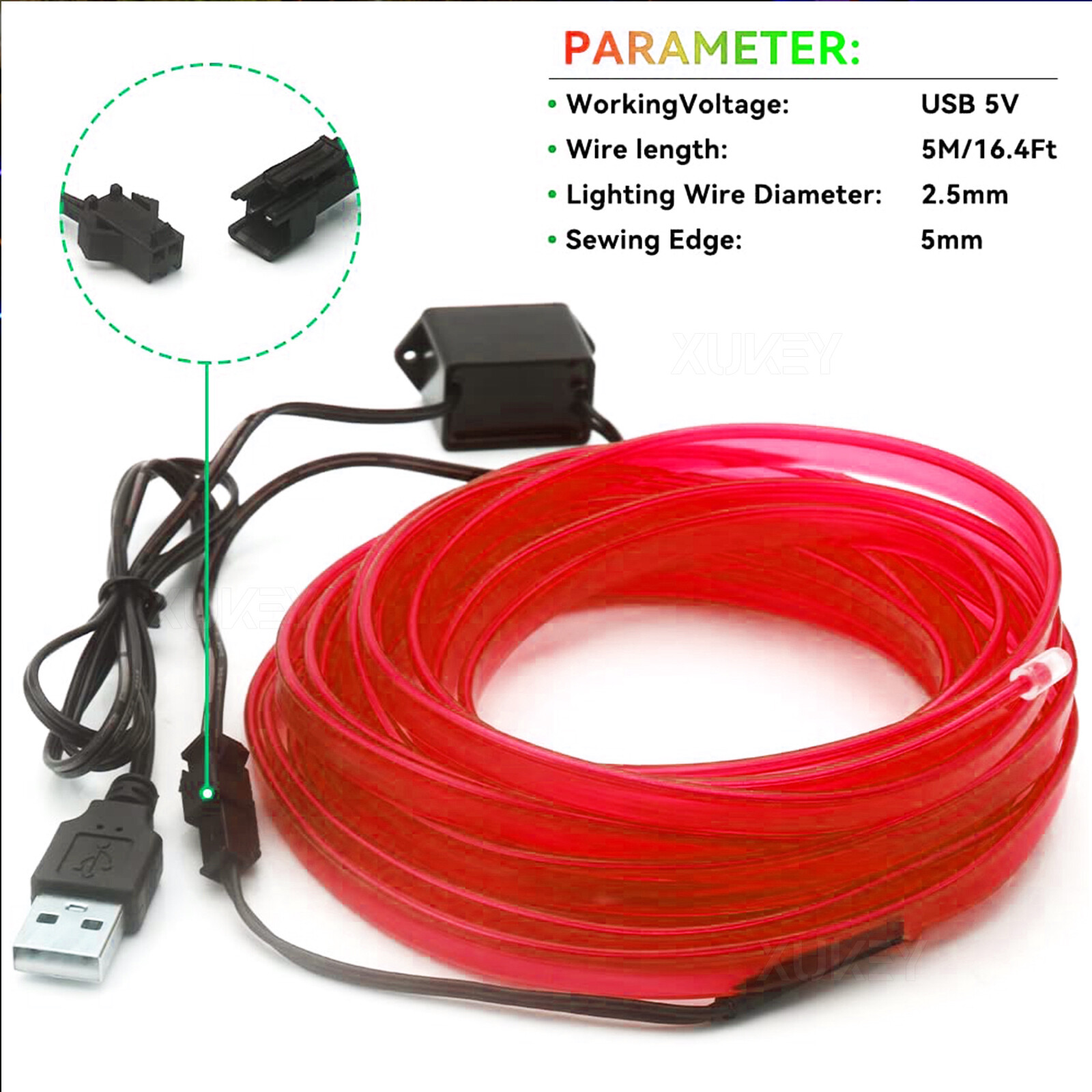 Juego de luces rojas de tira de cable USB interior de 5M para decoración de tablero de instrumentos de coche ambiente- - Image 3