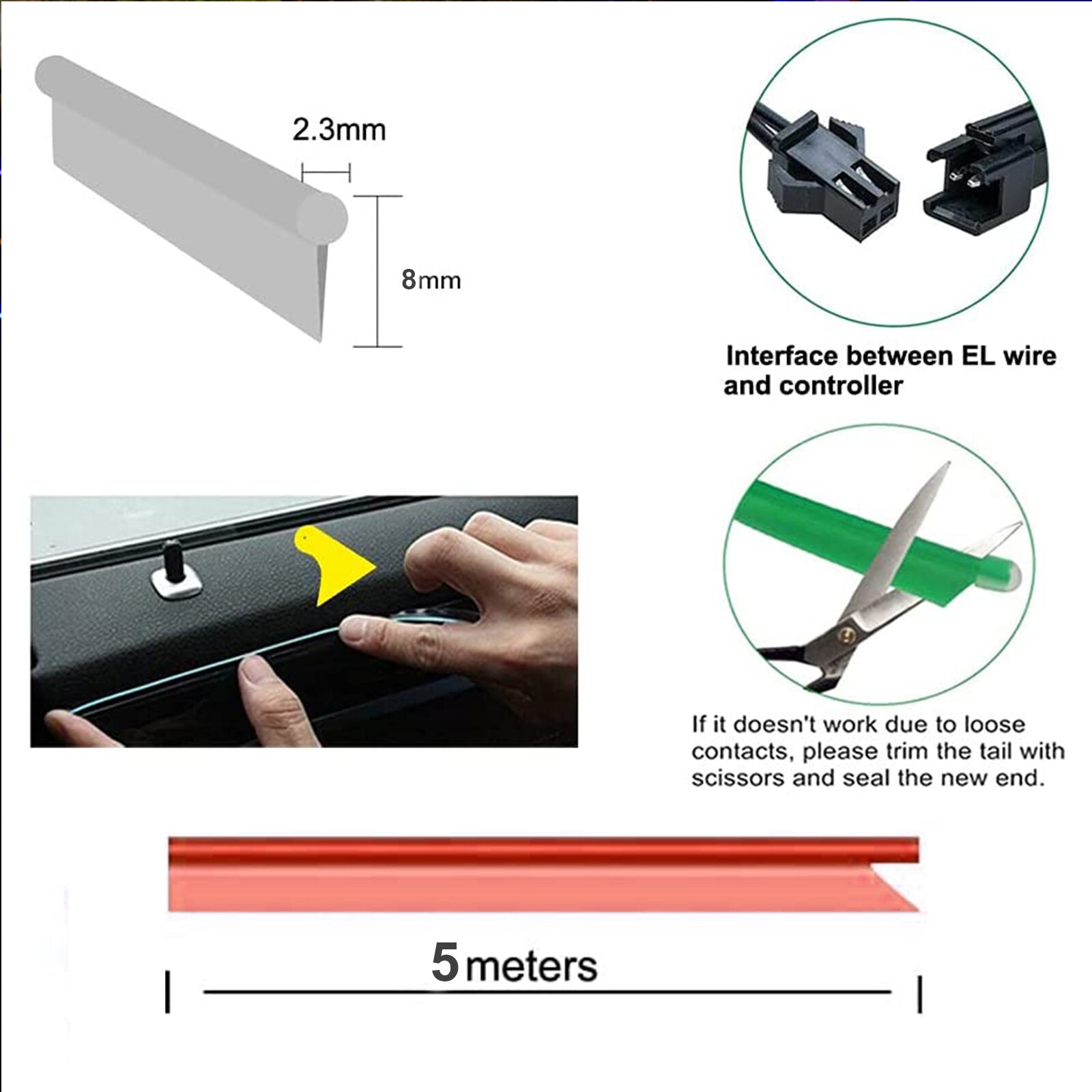 Juego de luces rojas de tira de cable USB interior de 5M para decoración de tablero de instrumentos de coche ambiente- - Image 4