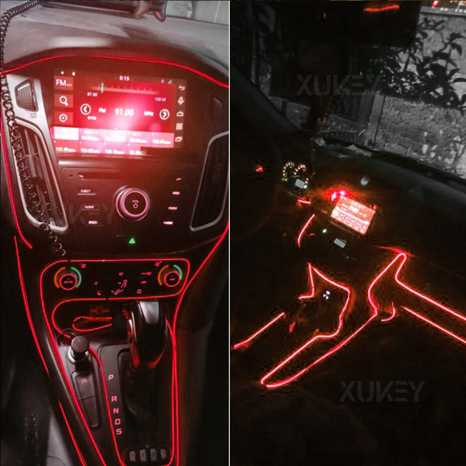 Juego de luces rojas de tira de cable USB interior de 5M para decoración de tablero de instrumentos de coche ambiente- - Image 5