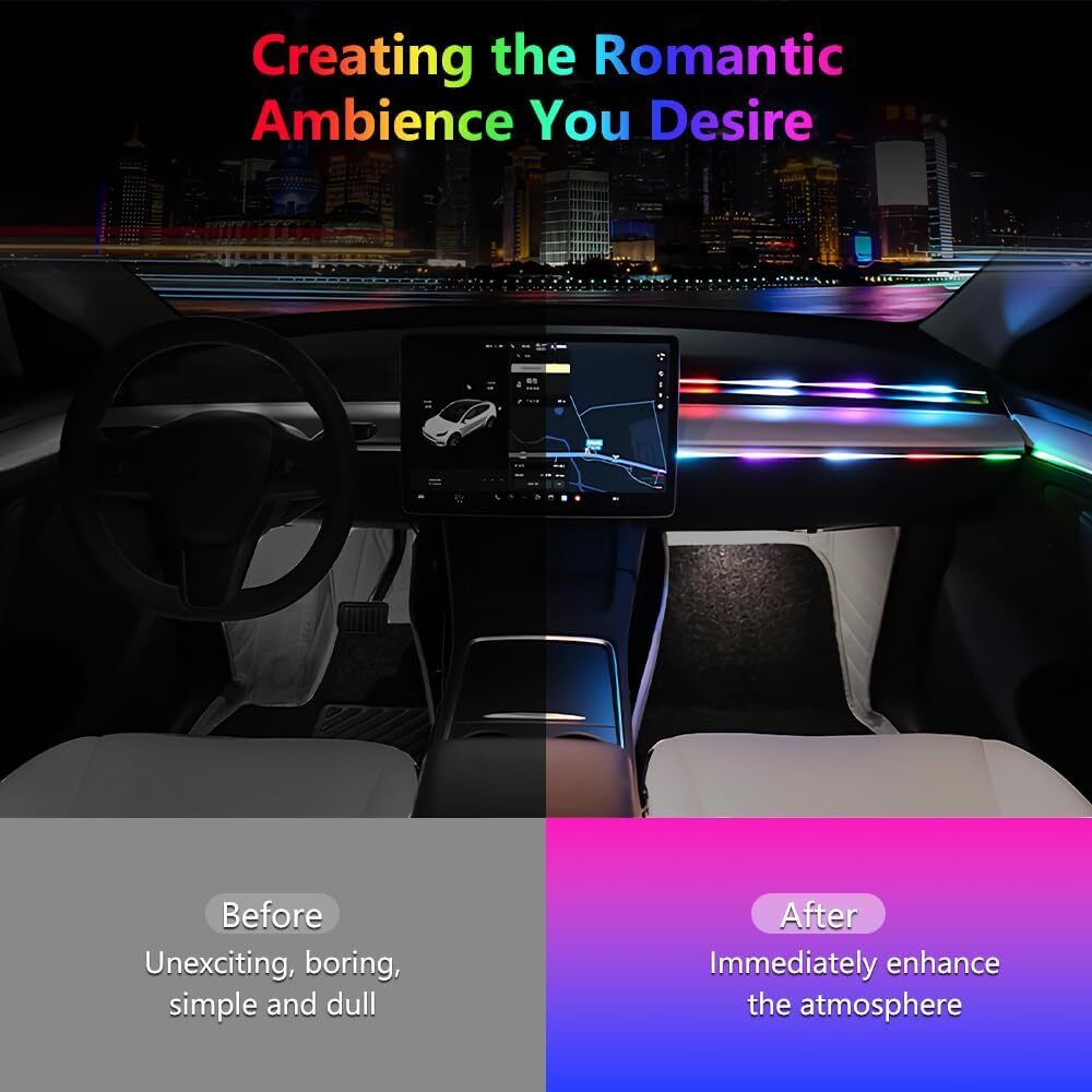 Tira de Luz LED Interior Coche Dreamcolor Iluminación Ambiental Inalámbrica APP Sincronización Música- - Image 3