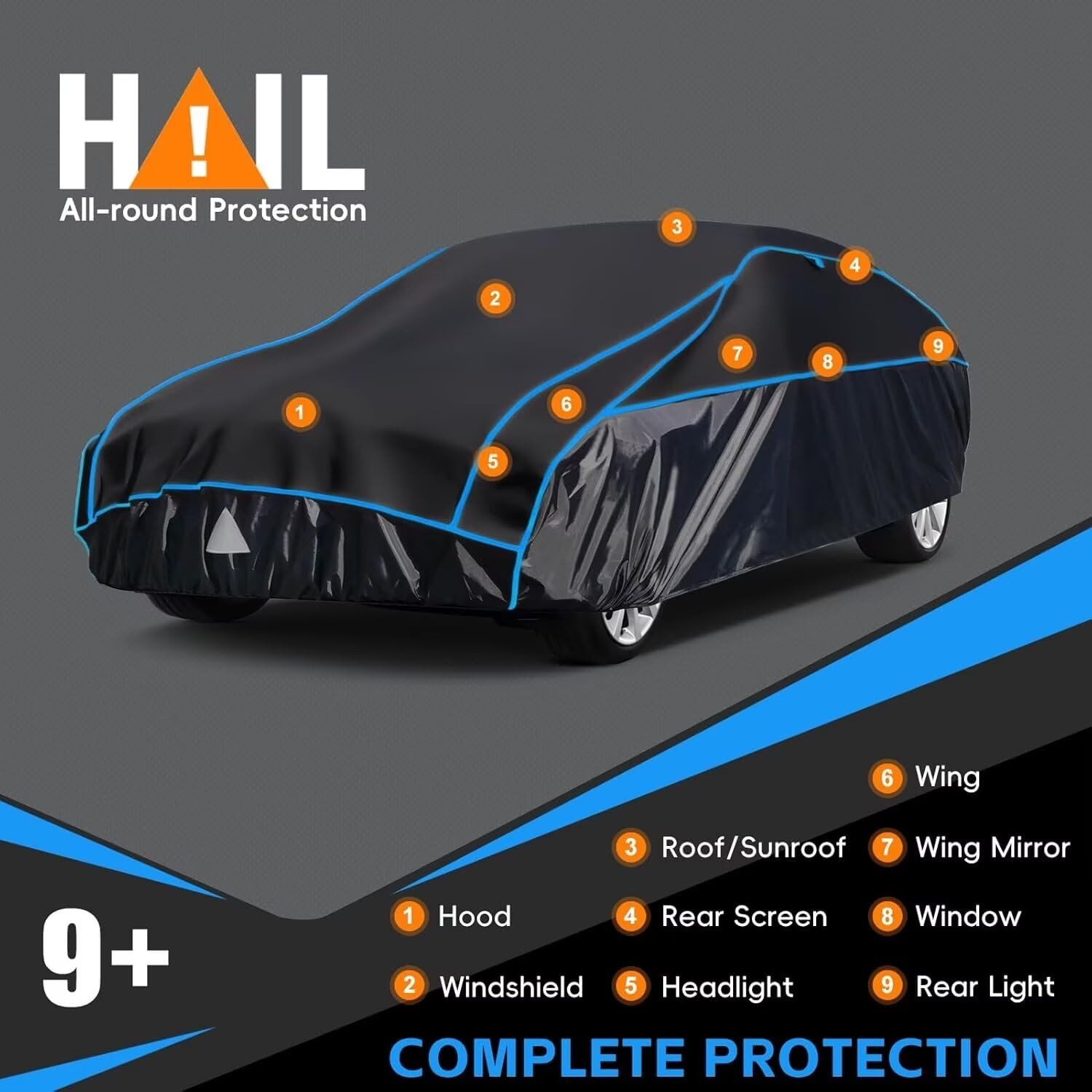 Holthly Protector Granizo Cubierta Coche, Exterior Anti Granizo Cubiertas Coche Gruesas Multi-La...- - Image 3