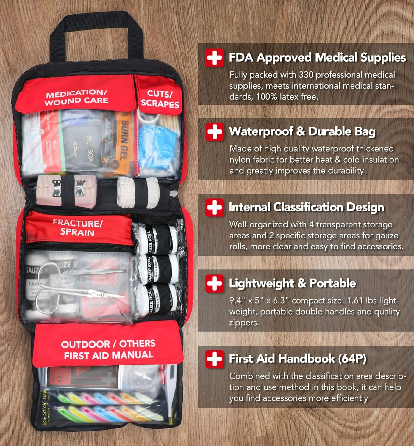Kit de Primeros Auxilios 330 Piezas, Kits Médicos de Trauma Compactos Impermeable Premium para Cualquier - - Image 3