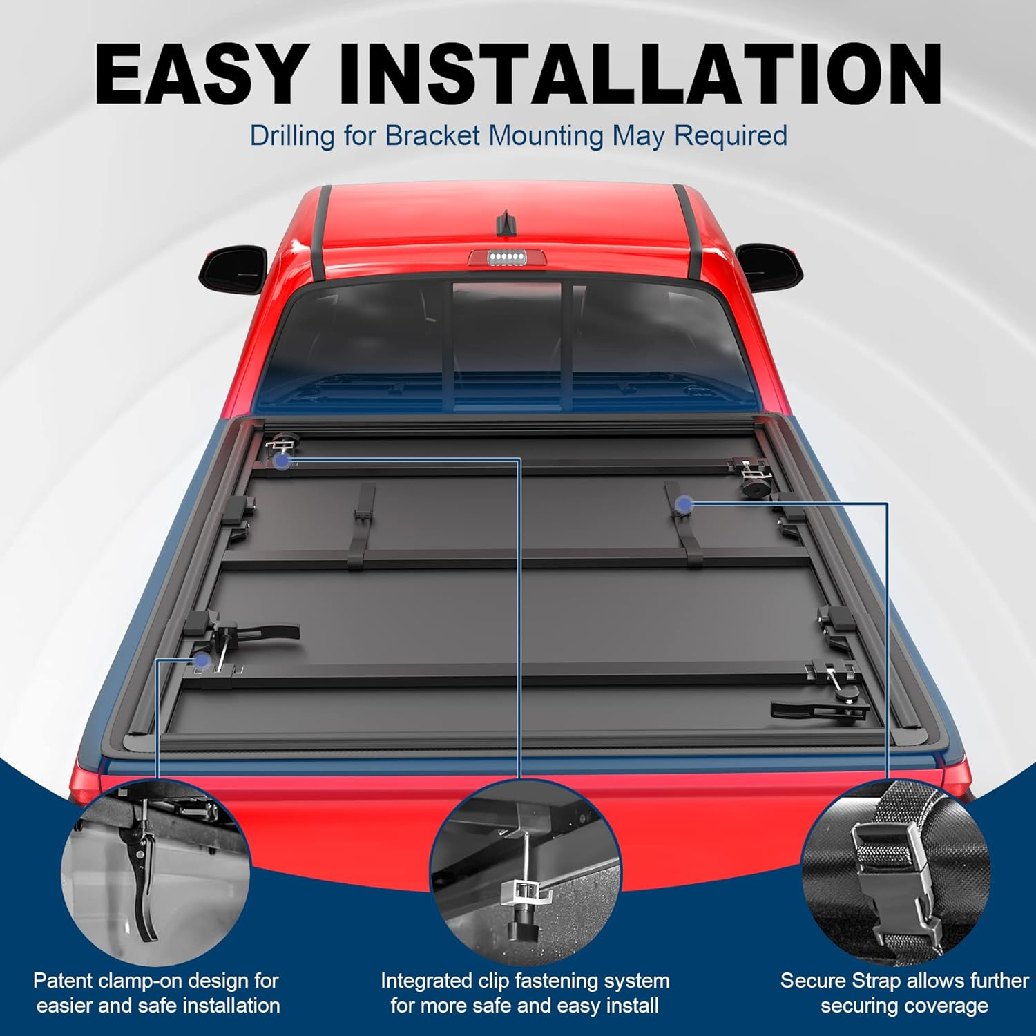 Tri Flip Fold Soft Truck Bed Tonneau Cover Compatible with 2016 2017 2018 2019 2 - Image 3