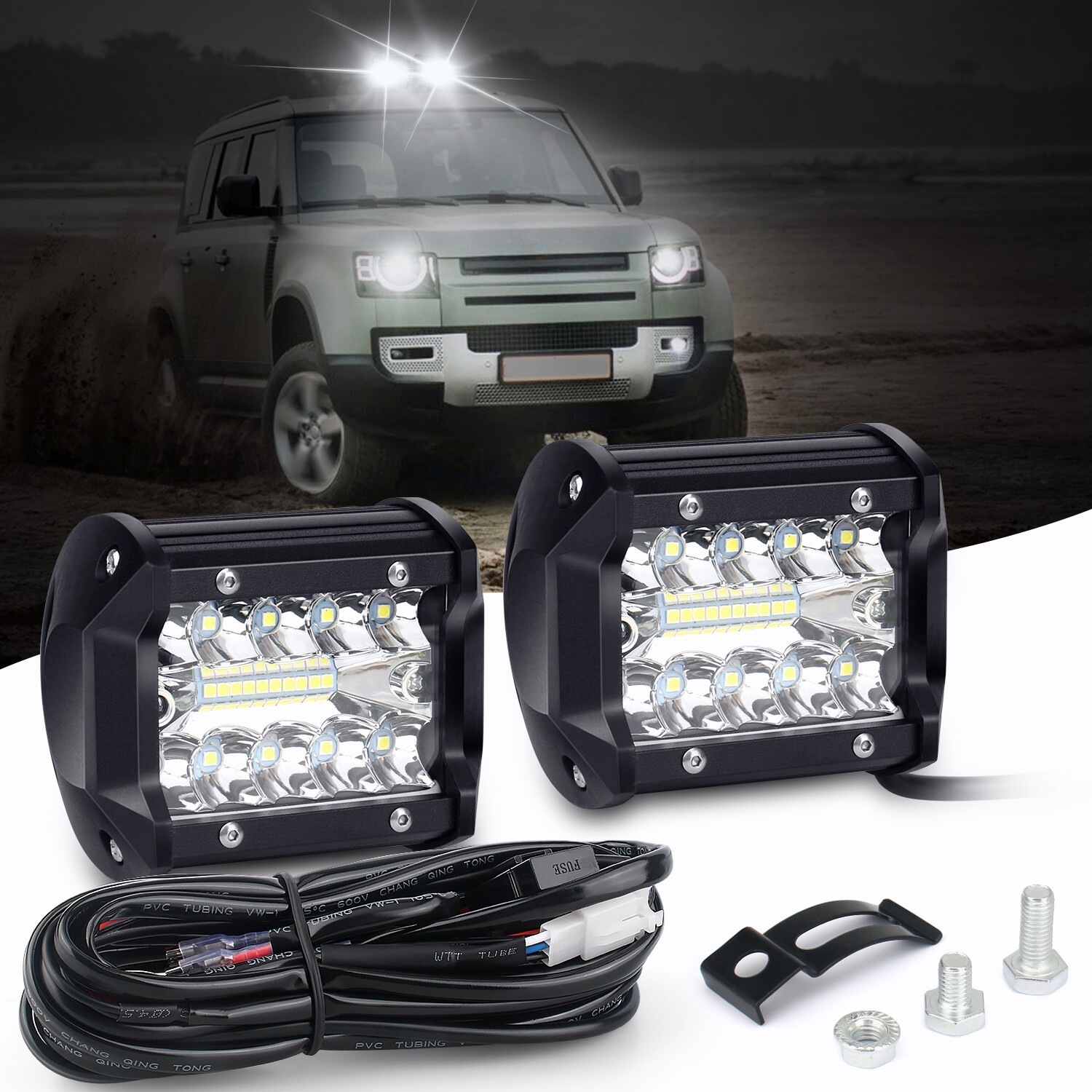 2 PIEZAS 4 pulgadas 60W Automotriz LED Barras de Luz de Trabajo con Kit de Arnés de Cableado Interruptor- - Image 3