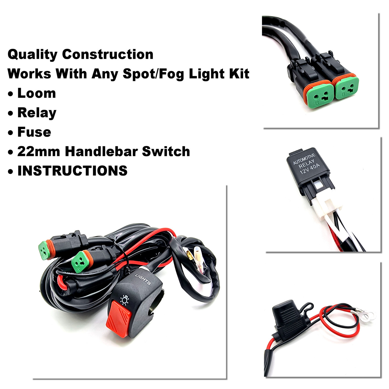 Arnés e interruptor de telar de cableado de luz de conducción antiniebla para motocicleta cuádruple ATV- - Image 2