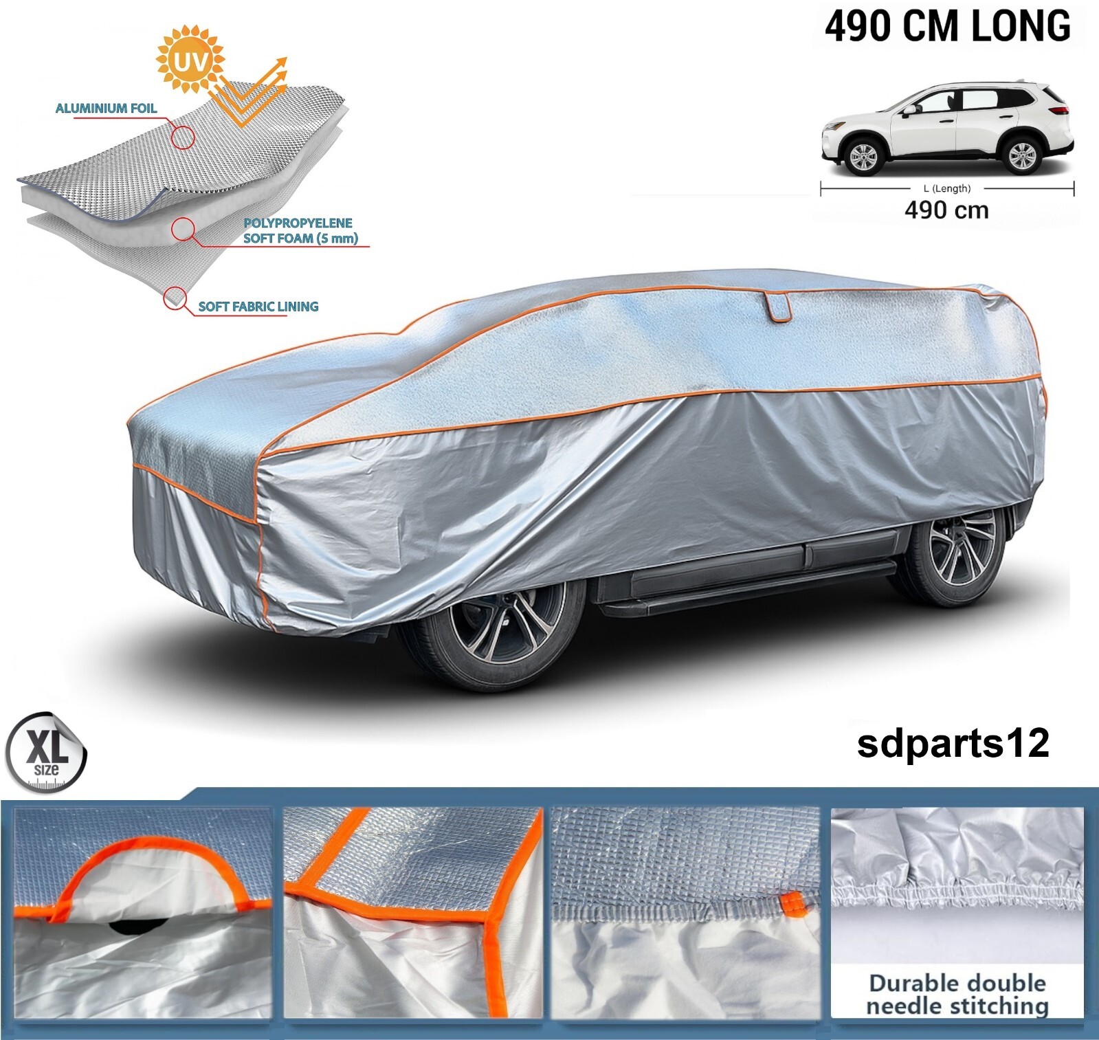 Bâche de Protection Voiture SUV Housse Doublure Anti-grêle Imperméable XL 490cm