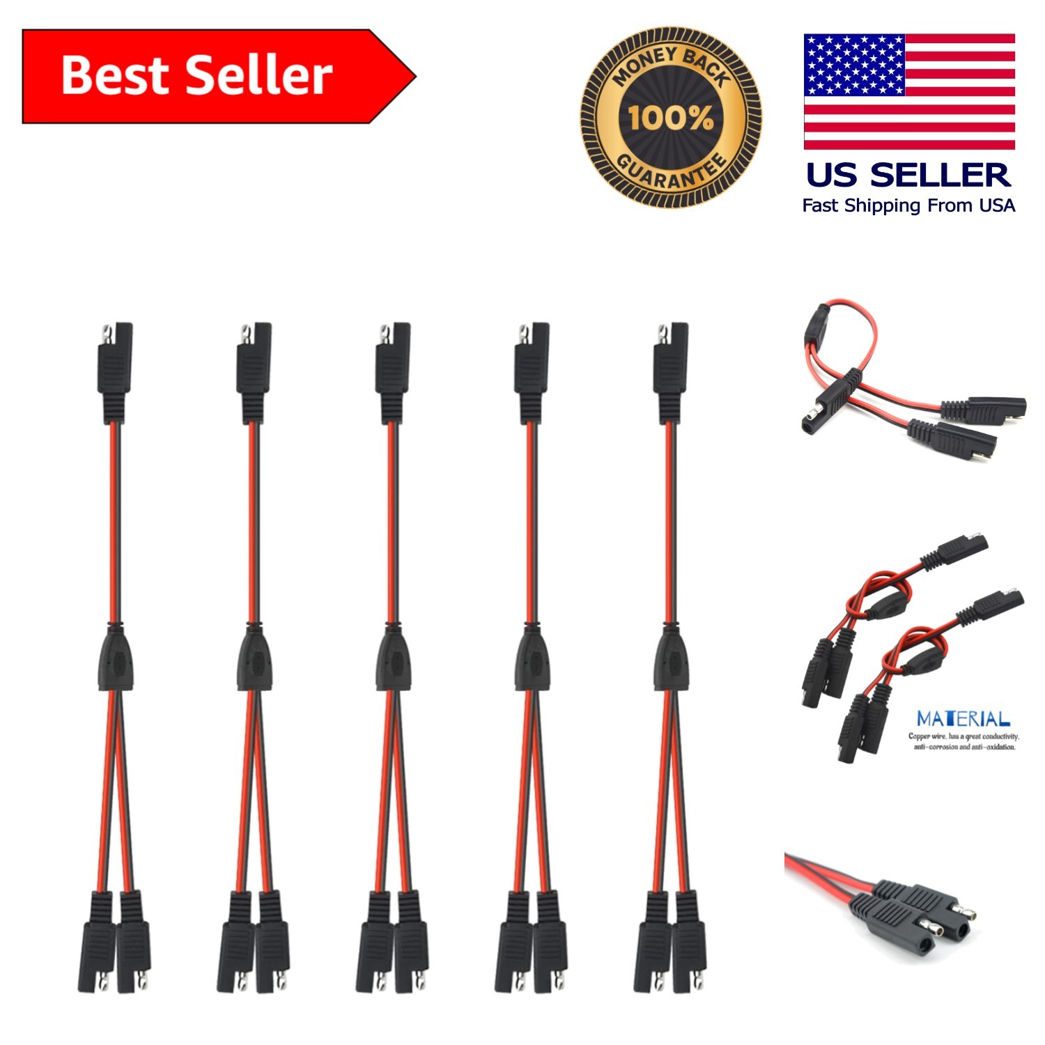 Cables divisor SAE Y de doble salida de 18 AWG - 11,8 pulgadas para batería solar y automotriz-