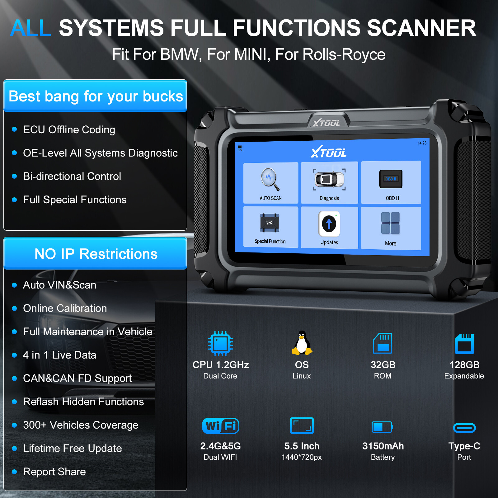Escáner OBD2 bidireccional XTOOL IP500 para BMW todo sistema codificación ECU diagnóstico- - Image 3